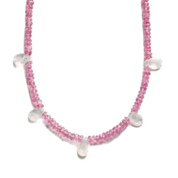 Pink Tourmaline & Moonstone Beaded Necklace Unique Handmade Necklace GORGEOUS
